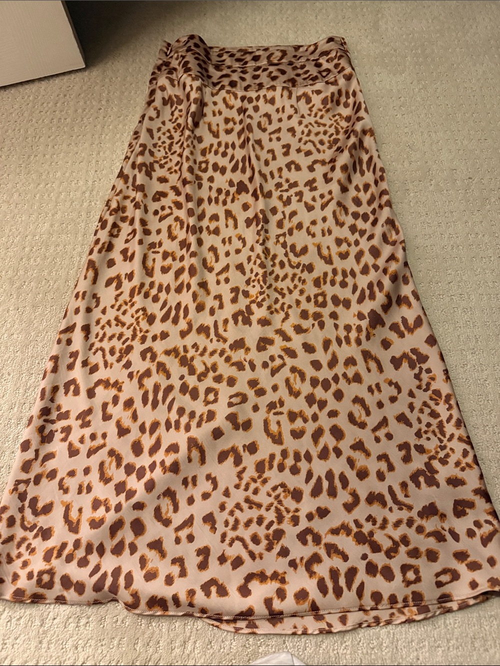 Leopard Print Satin Midi Skirt - Beige/Cognac